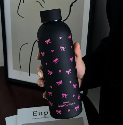 Chic Bow & Heart-Insulated Water Bottle