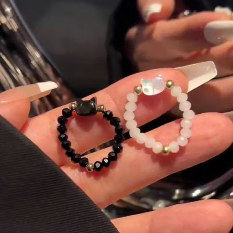 Cat-Themed Beaded Rings